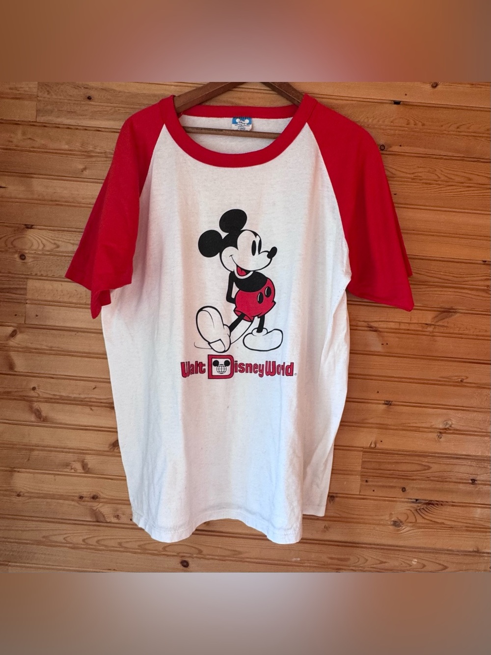 VTG 80s Disney Character Fashions Mickey Mouse Disney World Tee XL Red Sleeves